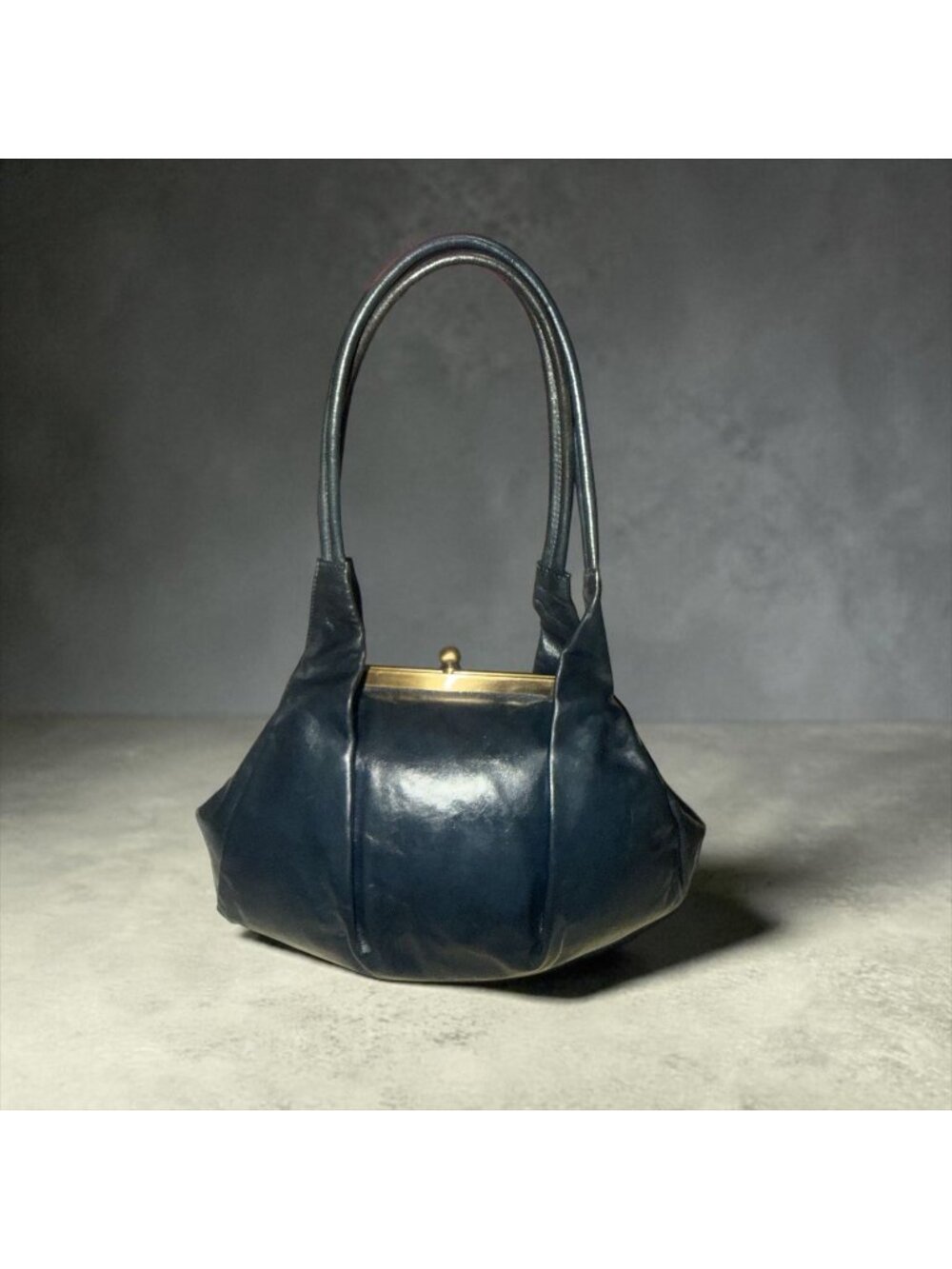 VTG HOBO Blanche Satchel Blue Glaze Leather Fortune Cookie Frame Clasp Lock Y2K